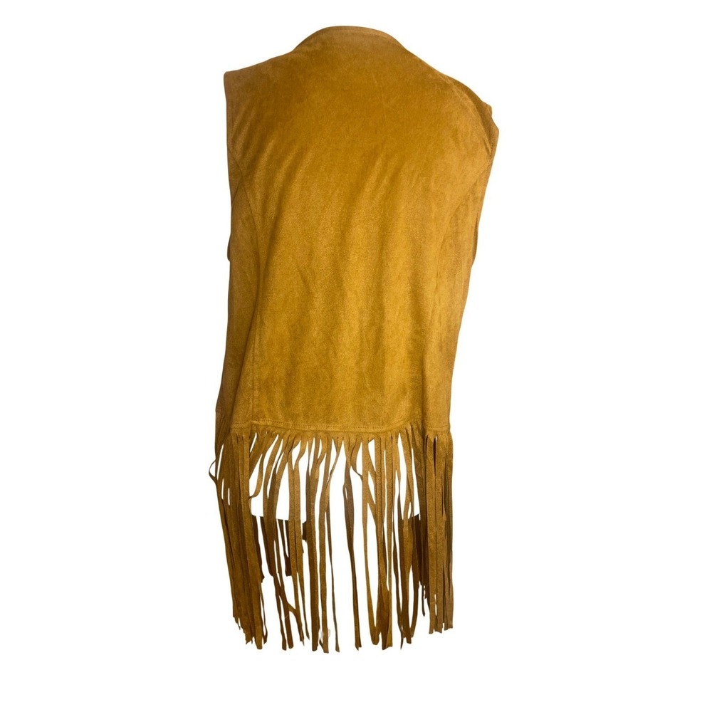 Boho Western Fringe Vest Faux Suede Polyester Camel XL Festival Cowboycore - Picture 2 of 7